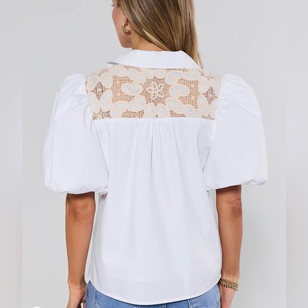 AVARA  Penelope Crochet Cotton White top puff sleeve sz XXXL - Picture 2 of 11